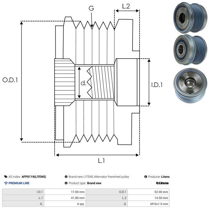 AS-PL AFP0119(LITENS) Alternator Freewheel Clutch