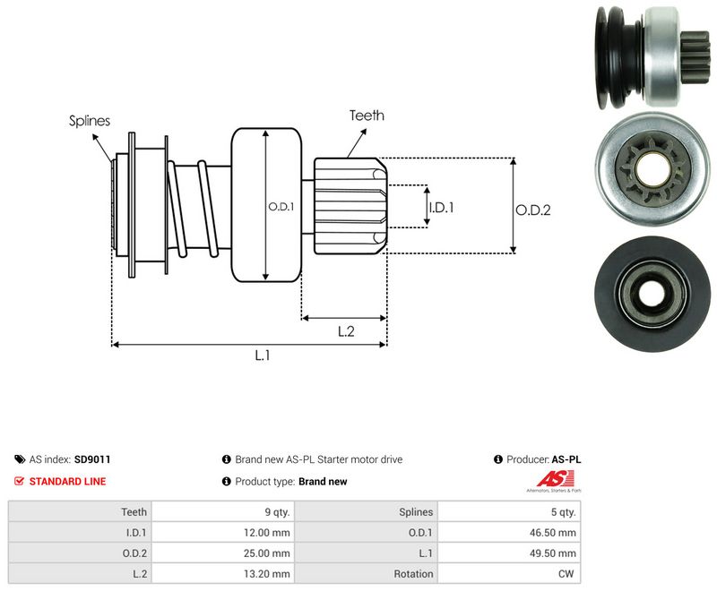 AS-PL SD9011 Freewheel Gear, starter
