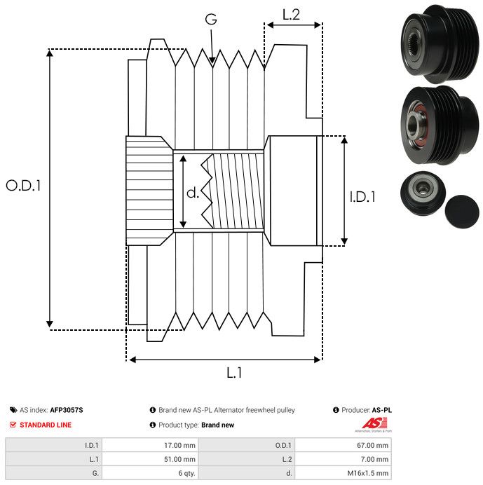 AS-PL AFP3057S Alternator Freewheel Clutch