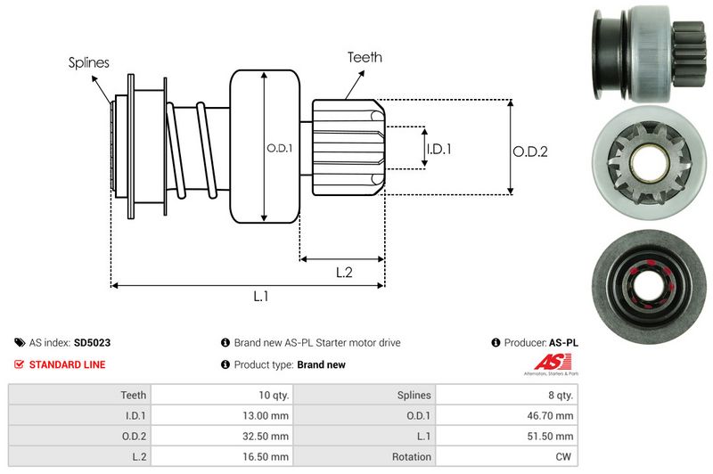 AS-PL SD5023 Freewheel Gear, starter