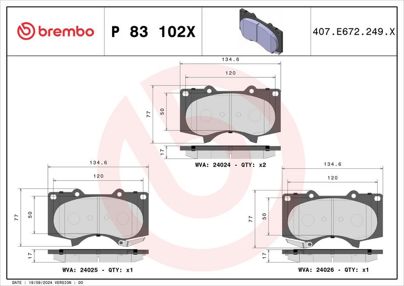 BREMBO P83102X Brake Pad Set, disc brake