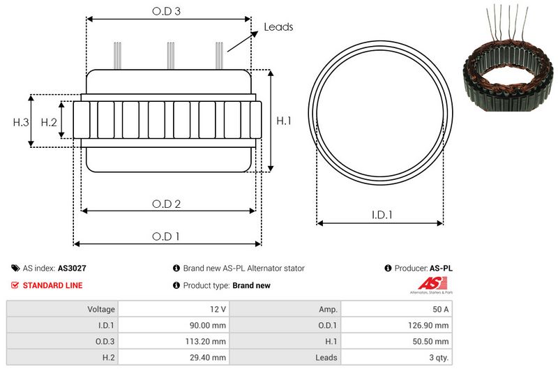 AS-PL AS3027 Stator, alternator