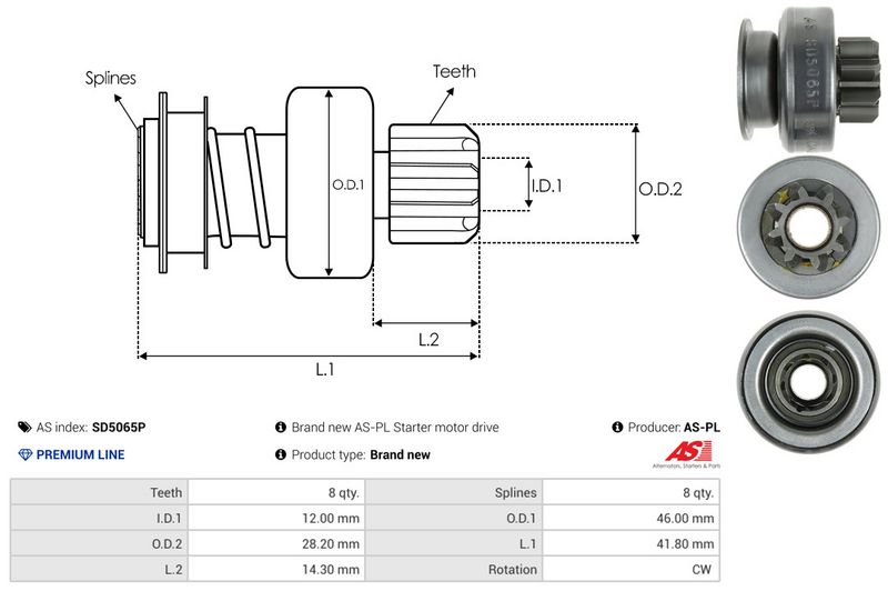 AS-PL SD5065P Freewheel Gear, starter