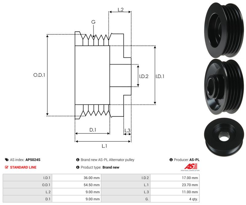 AS-PL AP5024S Belt Pulley, alternator