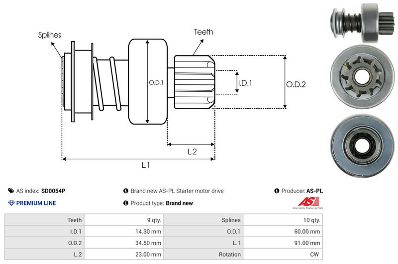 AS-PL SD0054P Freewheel Gear, starter