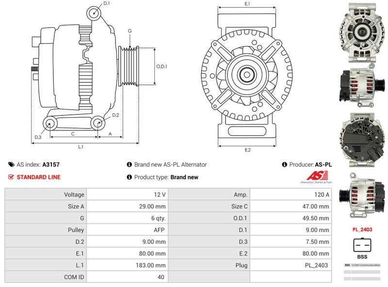 AS-PL A3157 Alternator