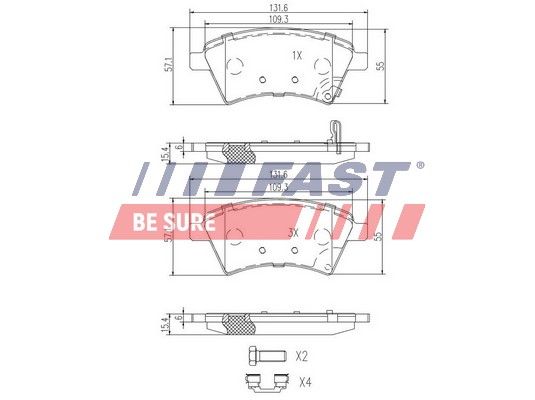 Комплект гальмівних накладок, дискове гальмо, Fast FT29139