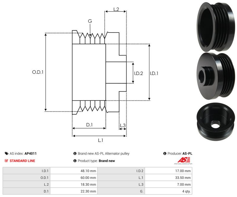 AS-PL AP4011 Belt Pulley, alternator