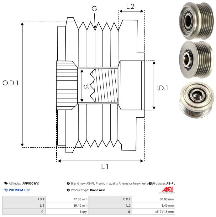 AS-PL AFP5001(V) Alternator Freewheel Clutch
