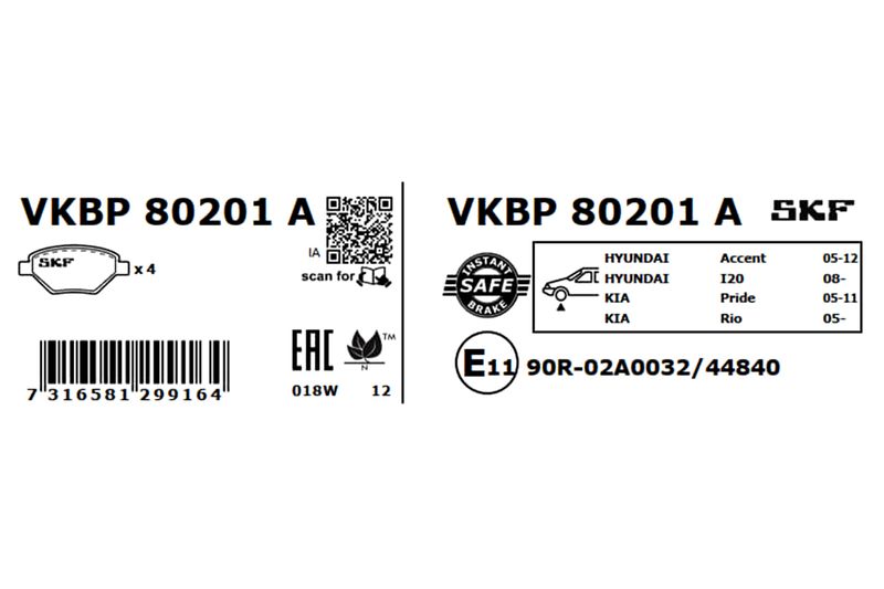 SKF VKBP 80201 A Brake Pad Set, disc brake