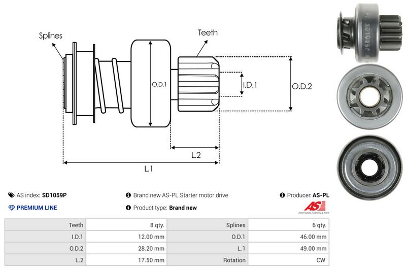 AS-PL SD1059P Freewheel Gear, starter