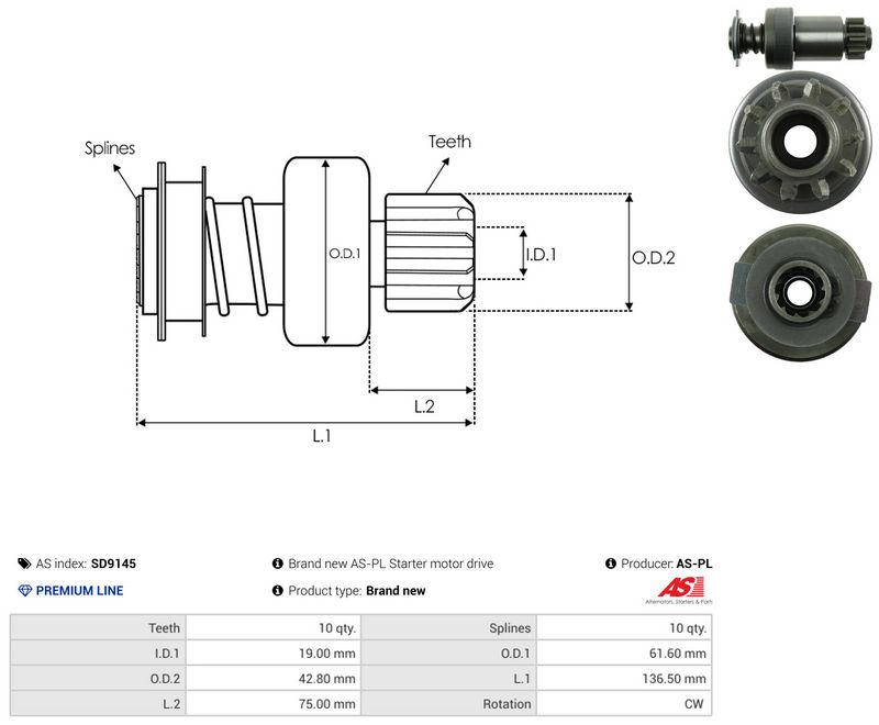 AS-PL SD9145 Freewheel Gear, starter