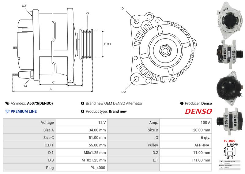 Generaator, AS-PL A6073(DENSO)