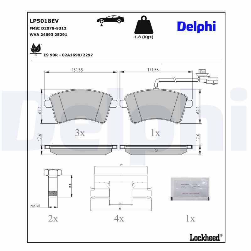 DELPHI LP5018EV Brake Pad Set, disc brake