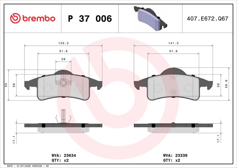 Set placute frana,frana disc P 37 006 BREMBO