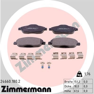 Комплект гальмівних накладок, дискове гальмо, Zimmermann 24660.180.2