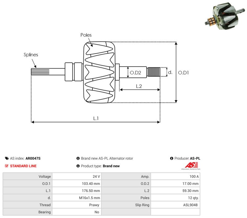AS-PL AR0047S Rotor, alternator