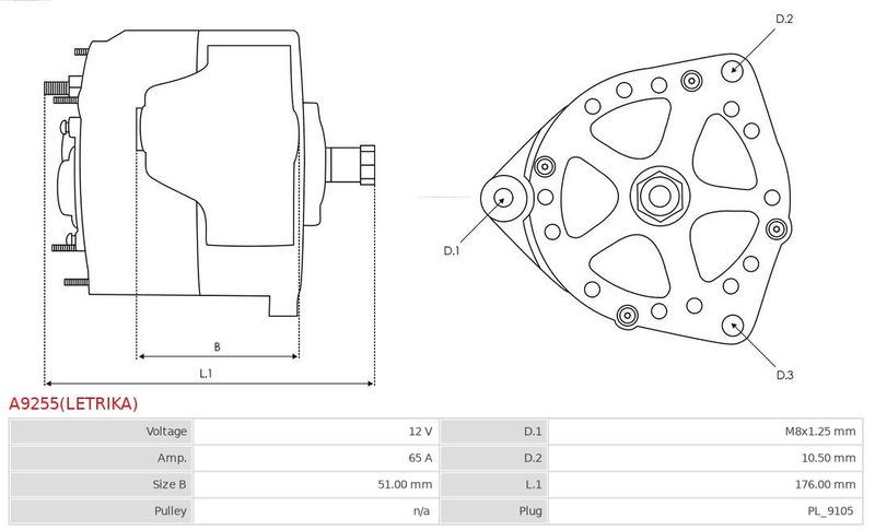 AS-PL A9255(LETRIKA) Alternator