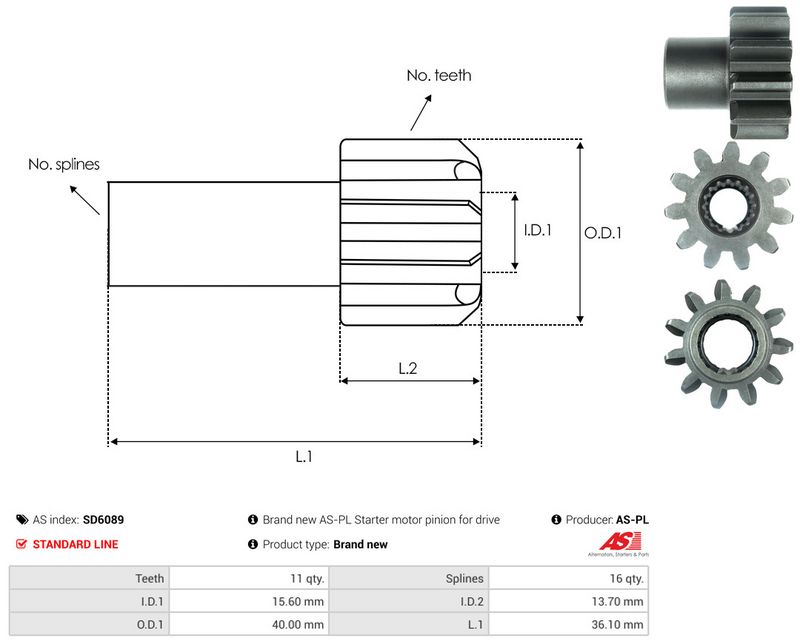 AS-PL SD6089 Freewheel Gear, starter