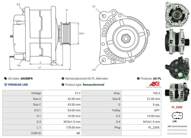 AS-PL A0288PR Alternator
