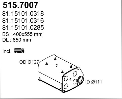 515.7007 ASSO Silenziatore centrale / posteriore 