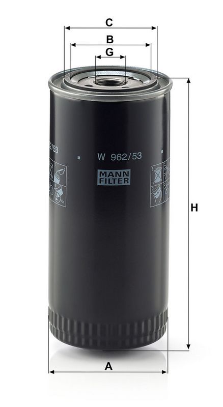 Õlifilter, MANN-FILTER W 962, 53