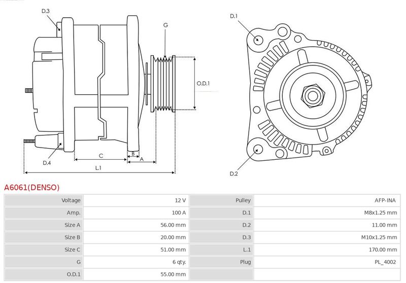 Генератор, Auto Starter A6061(DENSO)