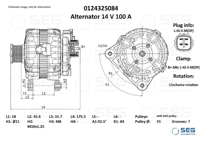 SEG Automotive 0124325084 Alternator
