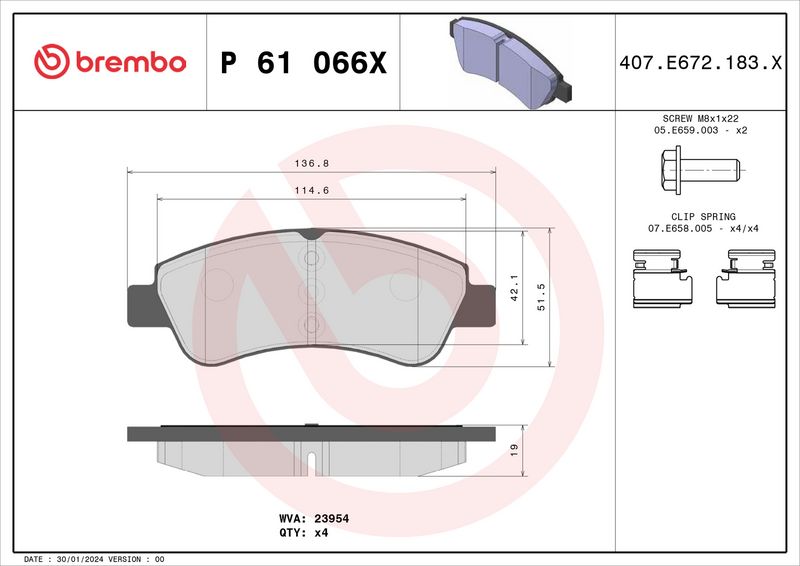 Piduriklotsi komplekt, ketaspidur, BREMBO P 61 066X