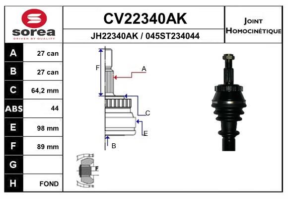 EAI csuklókészlet, hajtótengely CV22340AK