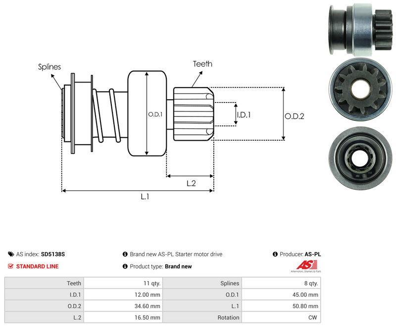 AS-PL SD5138S Freewheel Gear, starter