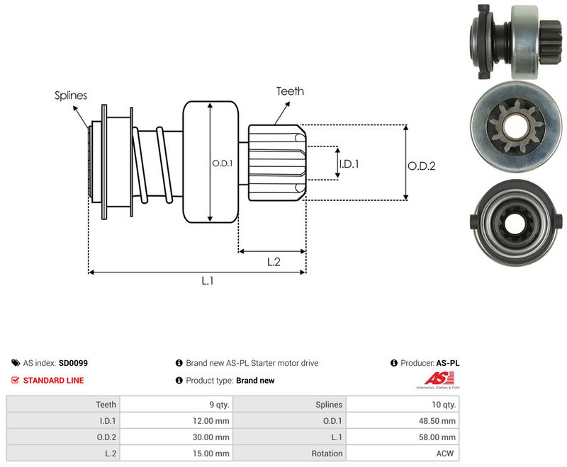 AS-PL SD0099 Freewheel Gear, starter
