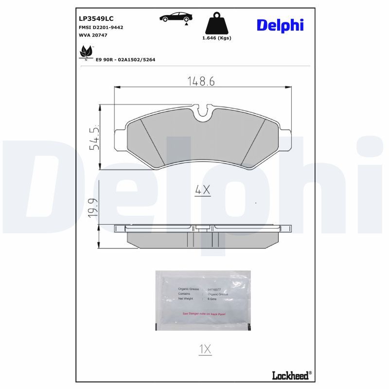 Piduriklotsi komplekt, ketaspidur, DELPHI LP3549LC
