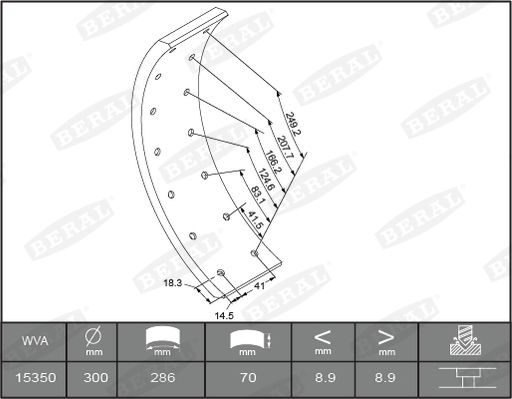 BERAL KBL15349.0-1549 Brake Lining Kit, drum brake