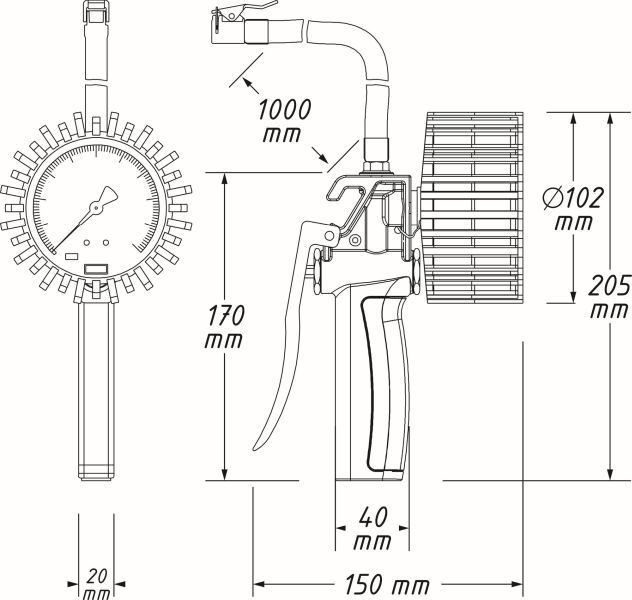 HAZET 9041G-1 Compressed-air Tyre Pressure Gauge/Inflator