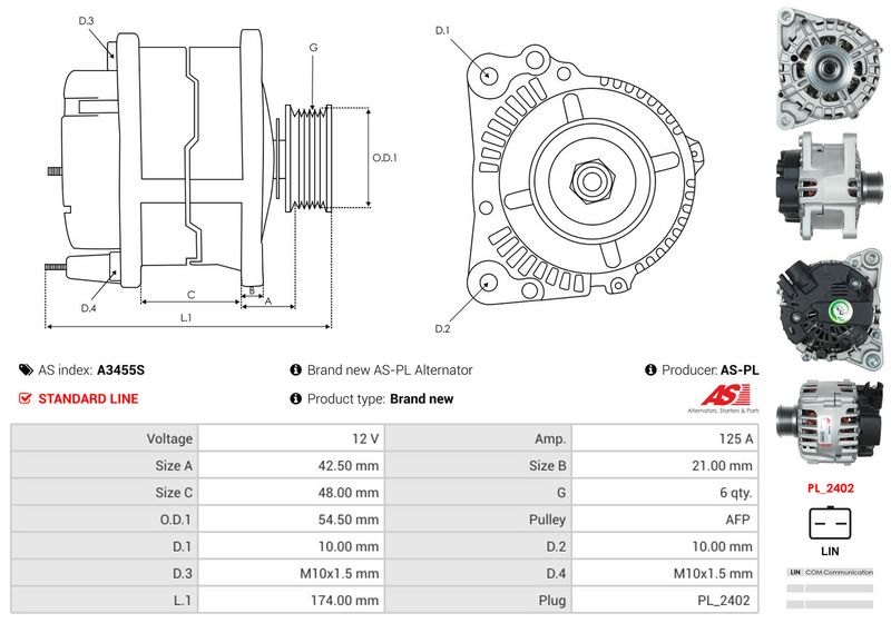 AS-PL A3455S Alternator