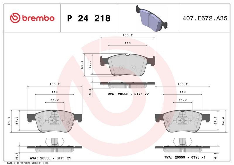 BREMBO P24218 Brake Pad Set, disc brake
