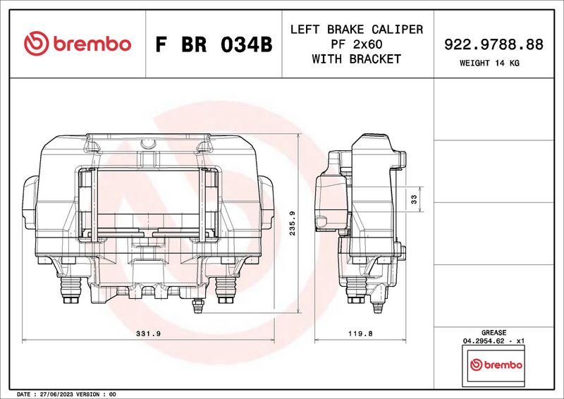 BREMBO FBR034B Brake Caliper