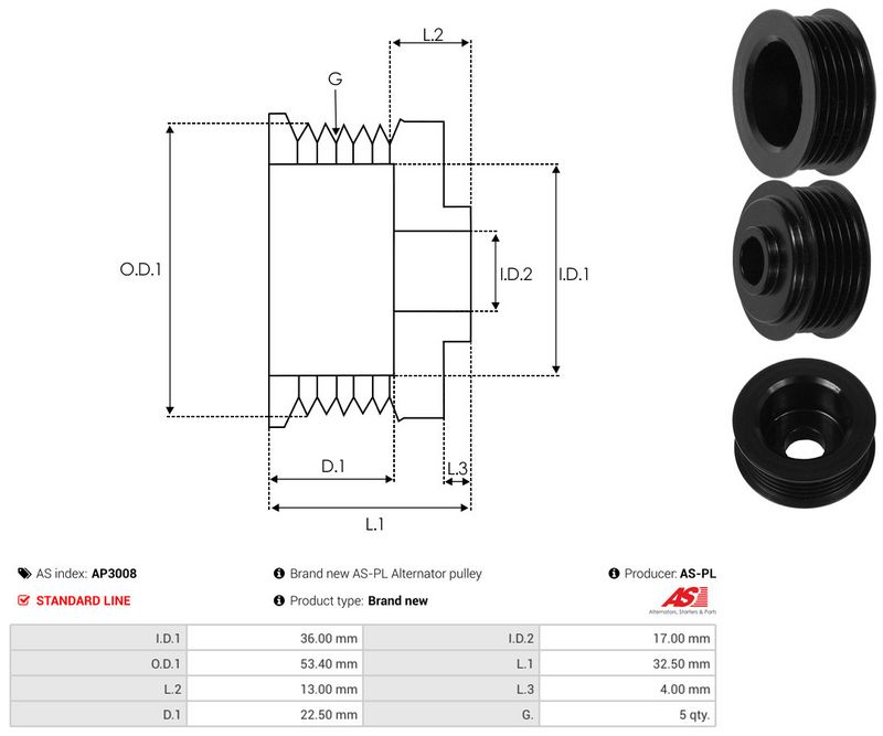 AS-PL AP3008 Belt Pulley, alternator
