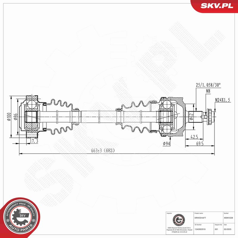 ESEN SKV 40SKV228 Drive Shaft