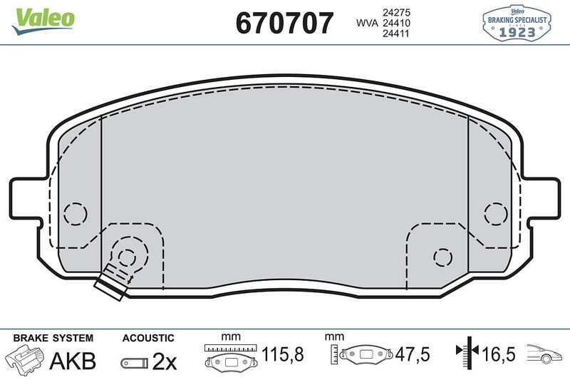 Plaquettes+de+frein+à+disque VALEO 670707