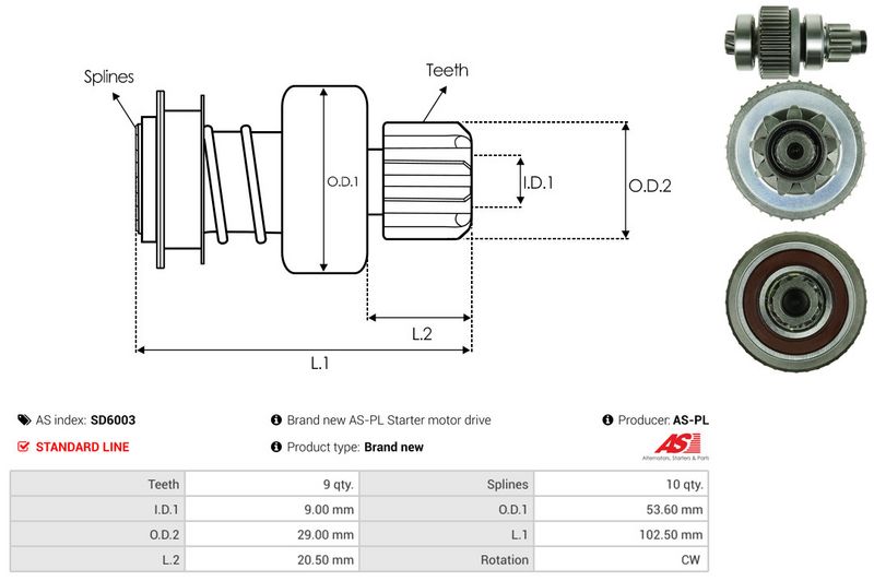 AS-PL SD6003 Freewheel Gear, starter