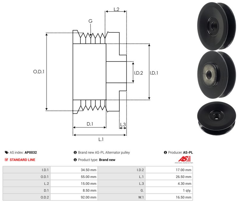 AS-PL AP0032 Belt Pulley, alternator