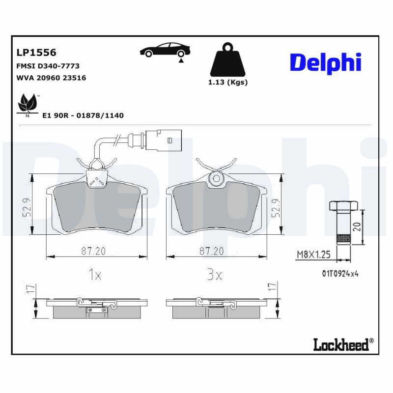 Piduriklotsi komplekt, ketaspidur, DELPHI LP1556
