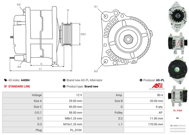 AS-PL A4084 Alternator