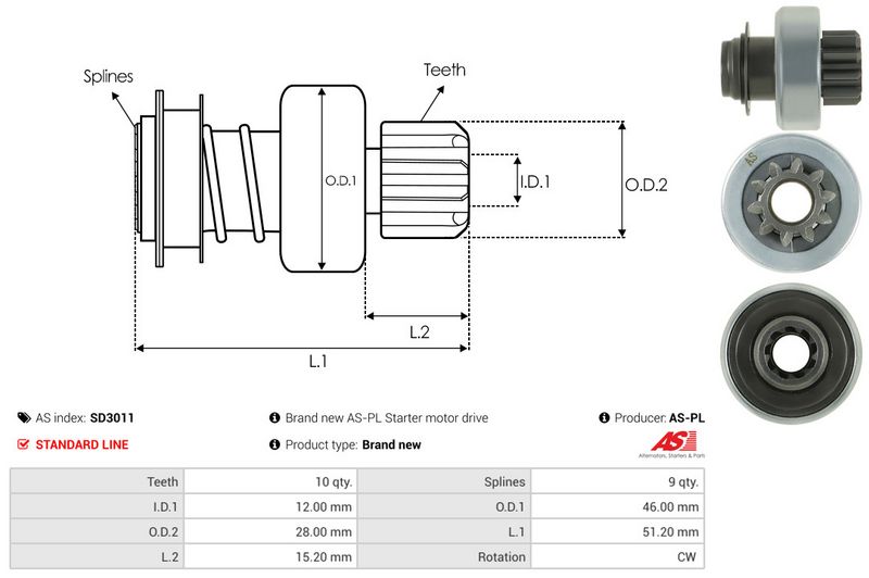 AS-PL SD3011 Freewheel Gear, starter