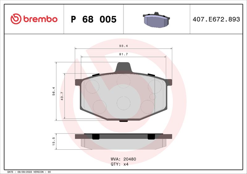 BREMBO fékbetétkészlet, tárcsafék P 68 005