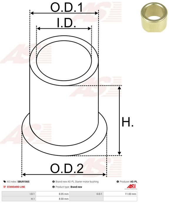 AS-PL SBU9156S Bush, starter shaft
