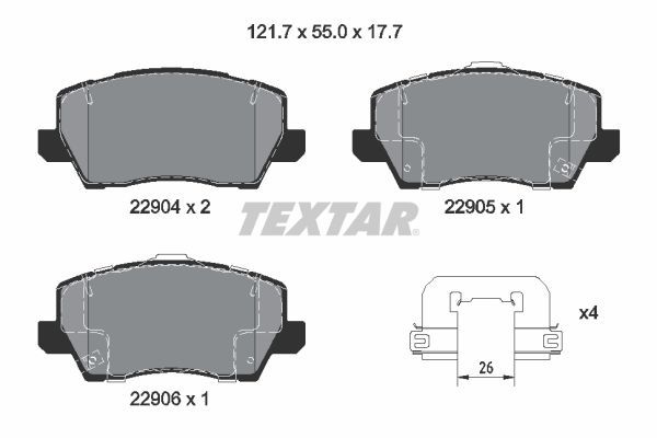 Комплект гальмівних накладок, дискове гальмо, Textar 2290401