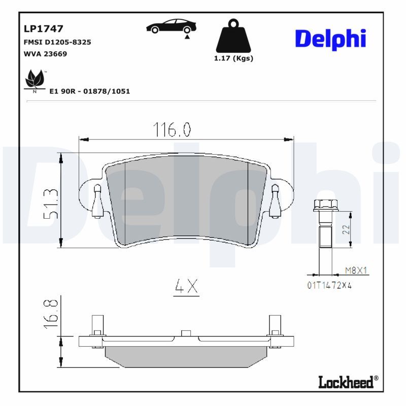 Piduriklotsi komplekt, ketaspidur, DELPHI LP1747